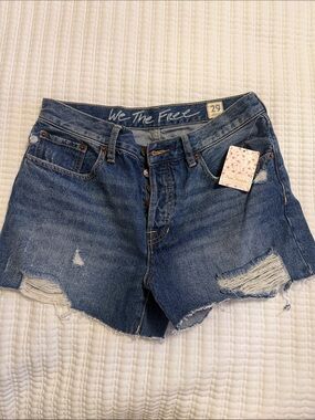 Free People Blue Distressed Denim Jean Shorts
